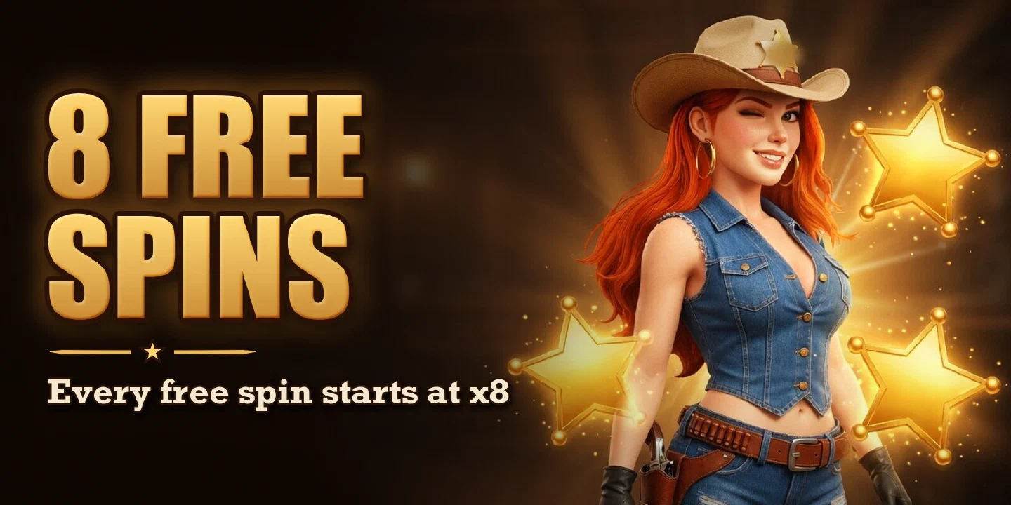 8 free spins, every free spin starts at x8: the bounty queen between glowing sheriff stars