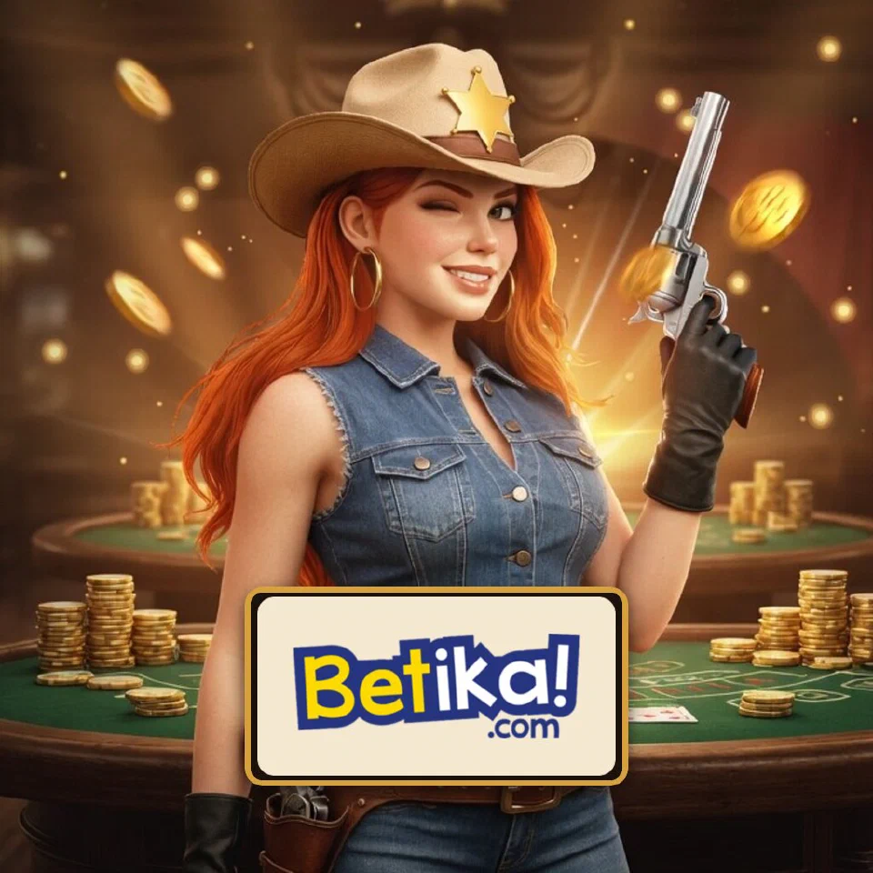 The Betika logo on a plaque in front of the bounty queen in a saloon casino hall