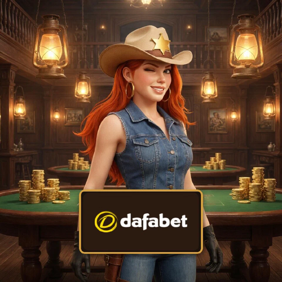 The Dafabet logo on a plaque in front of the bounty queen in a saloon casino hall