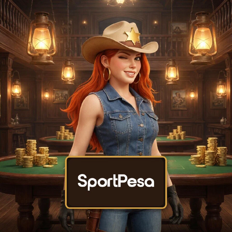 The SportPesa logo on a plaque in front of the bounty queen in a saloon casino hall