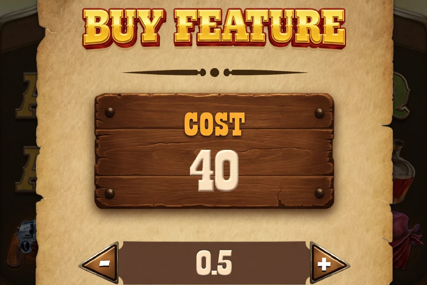 The Buy Feature dialog of Wild Bounty Queen 2048 showing a cost of 40 at a 0.50 bet
